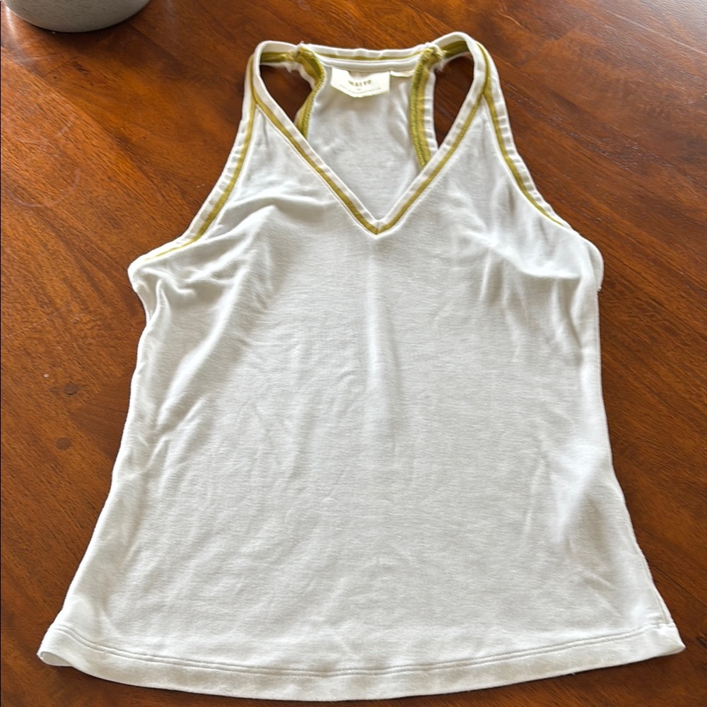 Anthropologie Maeve White and Olive Halter Style High Neck Racerback Tank Top